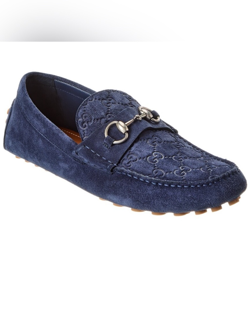 Men's Gucci, GG embossed suede driver loafers size 9.5 fits
10.5 US made Italy
